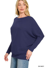 Zenana Hacci Dolman Sleeve Boat Neck Top