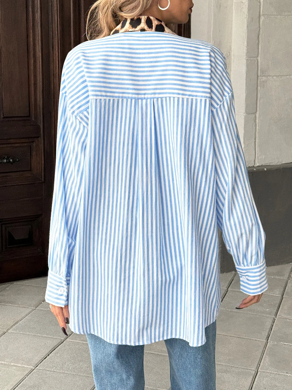 Leopard Floral Striped Casual Button-Up Shirt