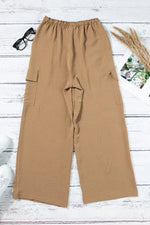 Drawstring Frilled Waist Wide Leg Utility Trousers