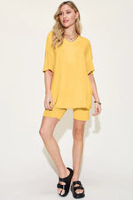 Basic Bae Bamboo Full SizeV-Neck Drop Shoulder T-Shirt and Shorts Set