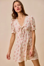 SO ME Floral Lace TrimedShort Sleeves Mini Dress