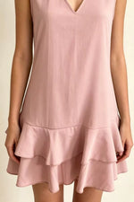 Full Size Sleeveless V-Neck Ruffle Hem Mini Dress Plus Size