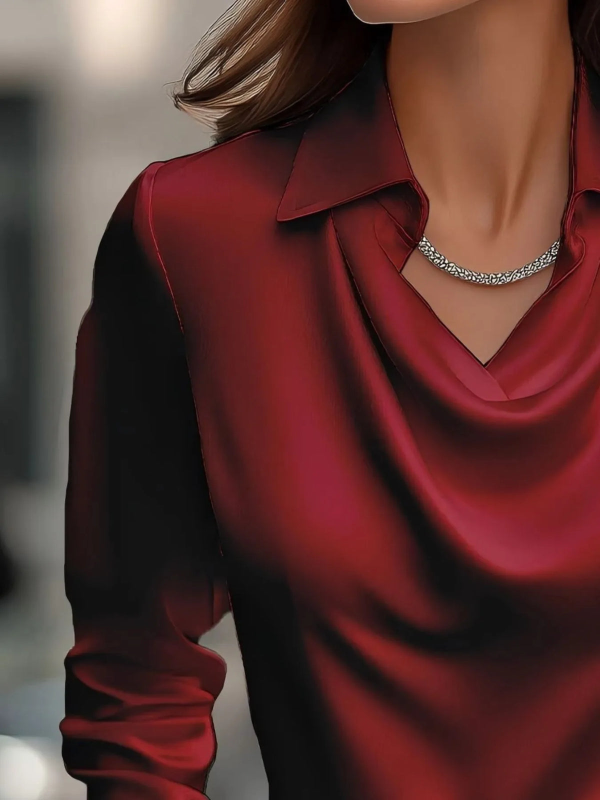 Full Size Long Sleeve Blouse with Collar Plus Size