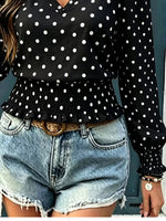 Polka Dot V-Neck Smocked Blouse