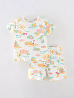 Children's Beach Print Round Neck Tee and Shorts Set