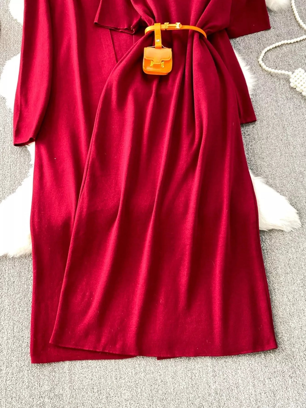 Round Neck Knitted Dress & Cardigan Set