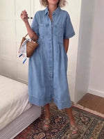 Full Size Button Front Denim Midi Dress Plus Size