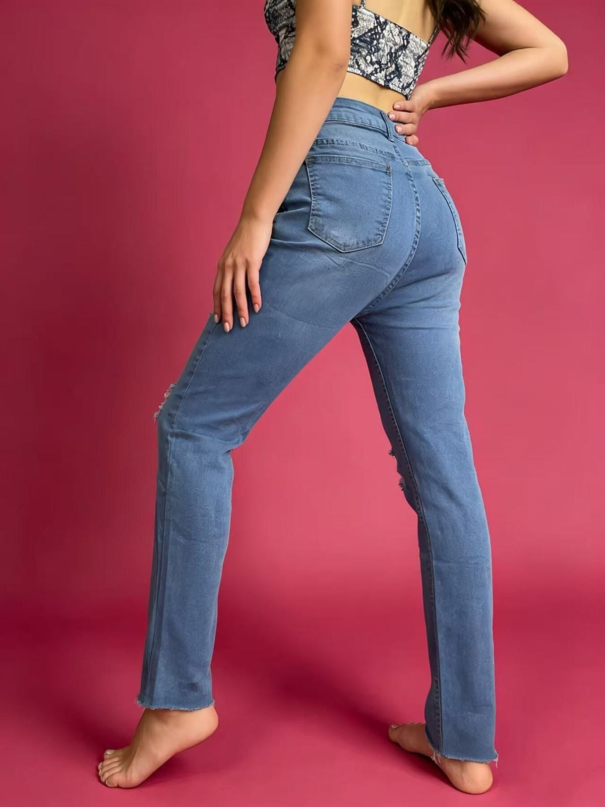 High-Waisted Distressed Jeans