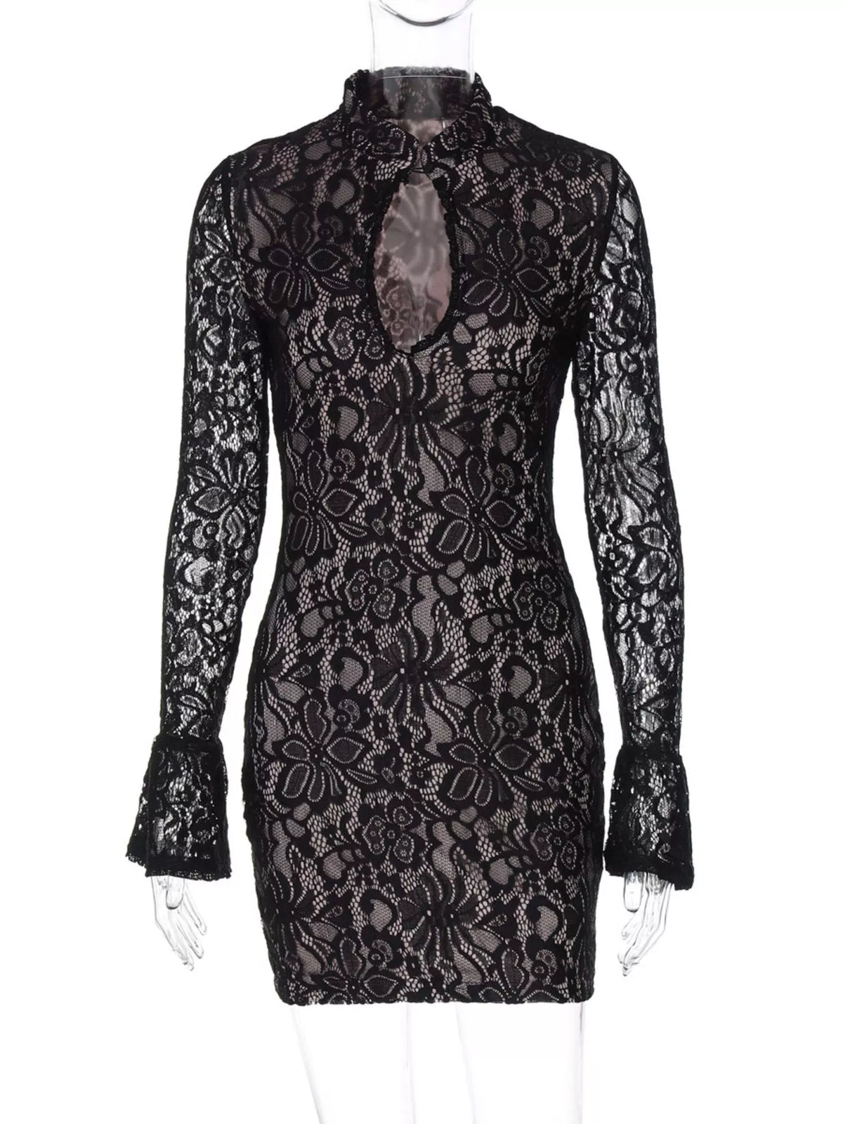 Lace Cutout Long Sleeve Mini Dress