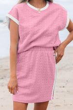 Textured Round Neck Top and Skirt Set