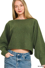 Zenana Boat Neck Balloon Sleeve Sweater