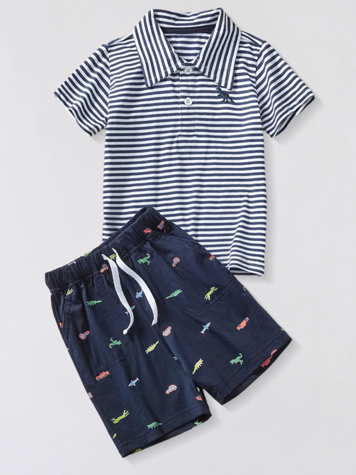 Children's Striped Polo Shirt & Printed Shorts Set