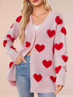 Heart Pattern Knit Button-Up Cardigan
