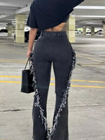 Frayed Trim High Waist Flare Jeans