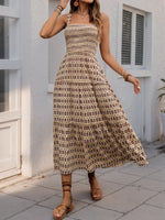 Printed Tiered Wide Strap Midi Dress