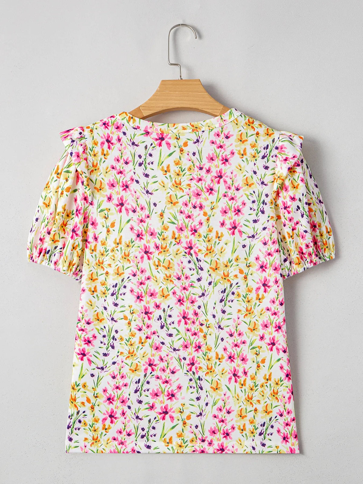 Floral Puff Sleeve Crewneck Blouse