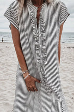 Striped Ruffle Button Front Maxi Dress