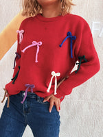 Colorful Bow Round Neck Sweater