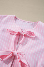 Tie Front Striped Peplum Blouse