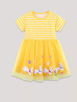 Children's Bunny & Floral Striped Tulle Dress