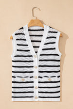 Striped Button-Up Knit Sweater Vest