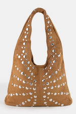 Fame Grommet Studded Suede Shoulder Bag