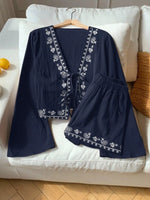 Embroidered Tie-Front Top & Shorts Set