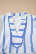 Stripe Ricrac Trim Notched Neck Half Sleeve Vacation Dress