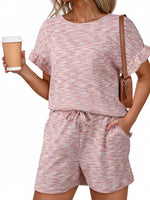 Ruffle Sleeve Textured Top and Shorts Set