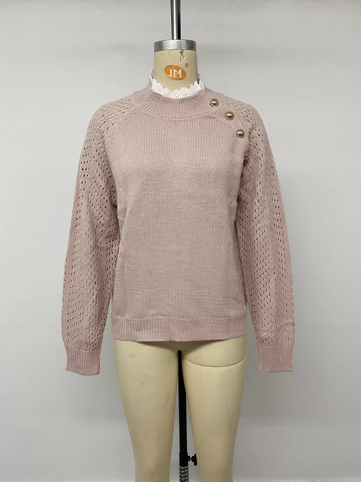 Openwork Mock Neck Sweater