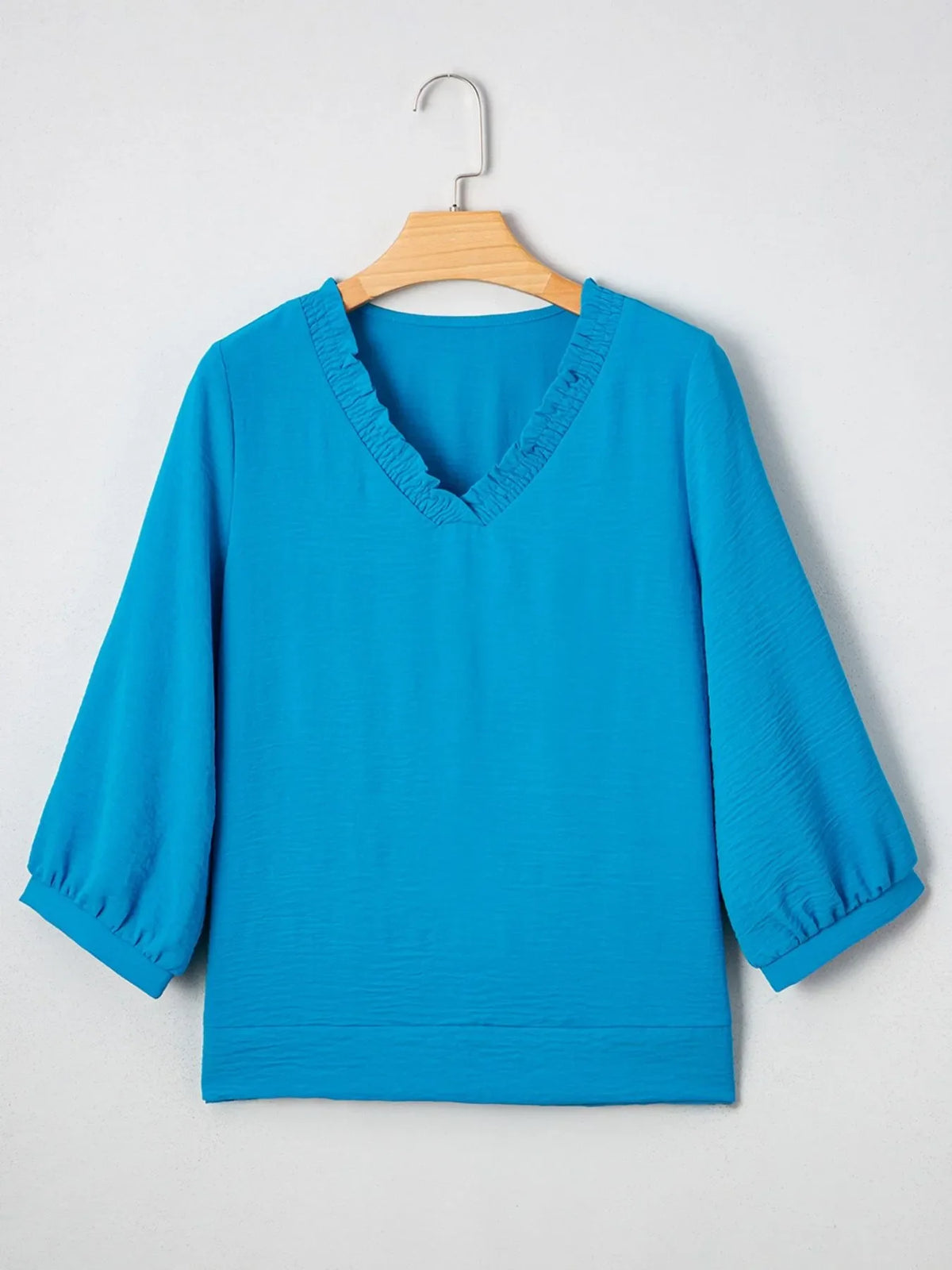 Textured Frill Smocked V-Neck Blouse