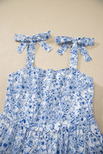 Floral Print Knot Straps High Waist Flared Maxi Dress