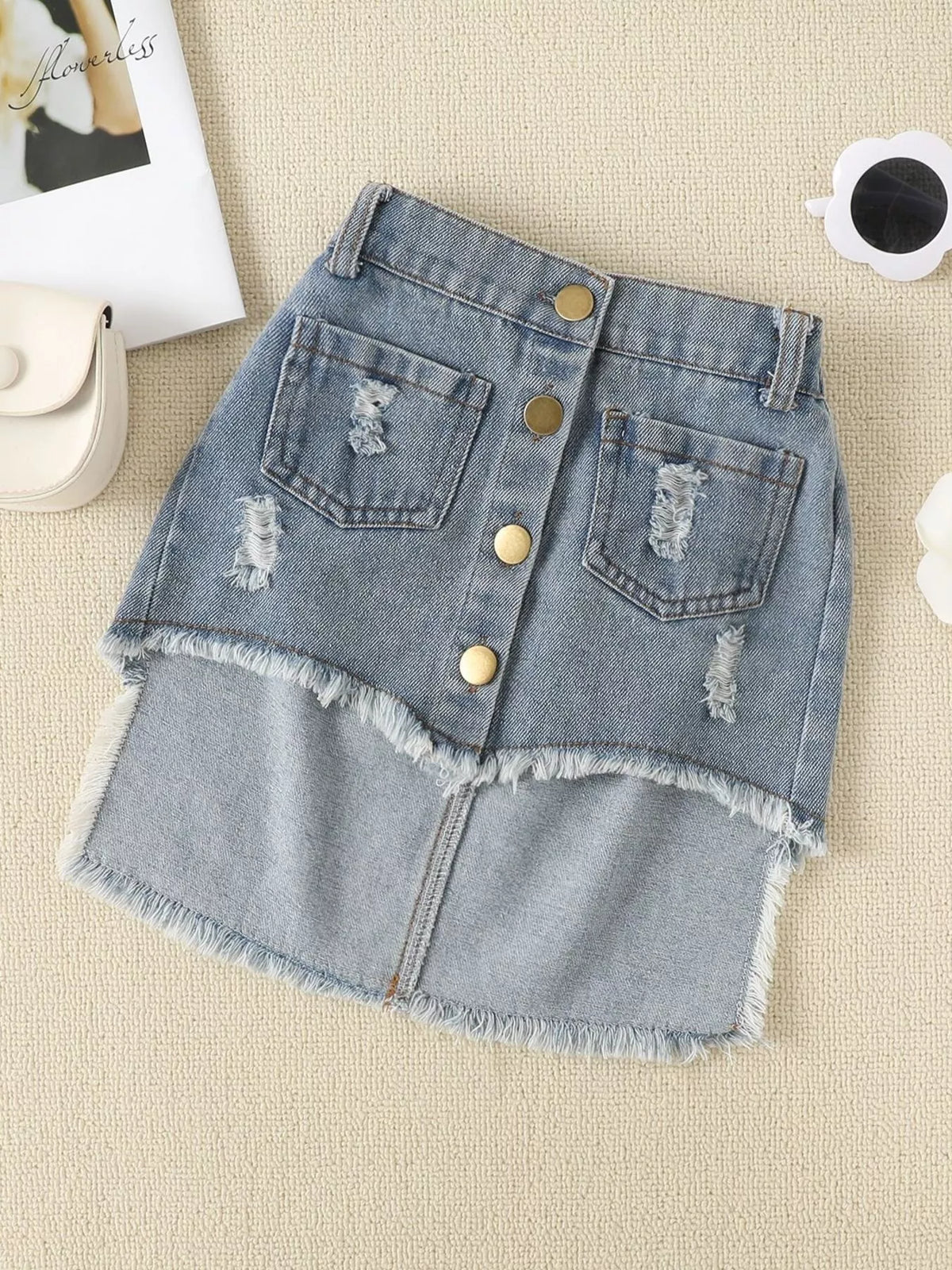 Children's Smocked Top and Distressed Denim Skirt Set