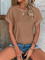 Eyelet Round Neck Short Sleeve Top
