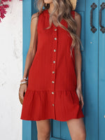 Plus Size Sleeveless Button-Front V-Neck Casual Mini Dress