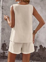 Decor Button Round Neck Tank and Shorts Set