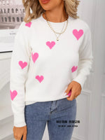 Valentine's Day Heart Print Round Neck Sweater