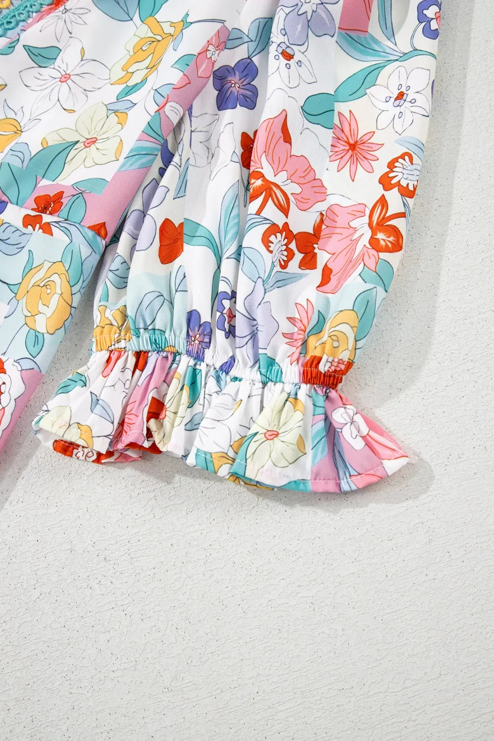 Boho Flower Print Half Puff Sleeve Blouse