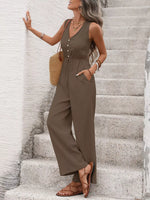 Casual Sleeveless V-Neck Wide Leg Jumpsuit
