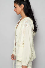 POL Exposed Seam Button Down Hooded Jacket with Lace Detail
