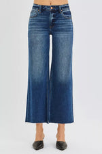RISEN Full Size Mid Rise Crop Wide Raw Cut Hem Jeans Plus Size