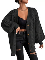 Cable Knit V-Neck Button-Down Cardigan