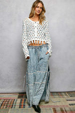 POL Openwork Floral Crochet Cardigan with Tassel Hem