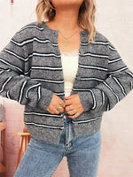 Striped Button-Up Long Sleeve Cardigan