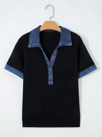 Denim Trim Button Detail Top