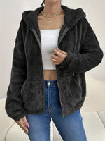 Drawstring Fleece Zip-Up Outerwear