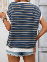 Striped Round Neck Short Sleeve Sweater