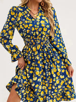 Floral Notched Flounce Sleeve Dress