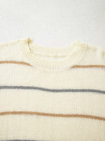 Stripe Striped Ribbed Edge Drop Shoulder Sweater