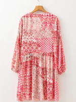 loral Print Tassel Tie Long Sleeve Flowy Mini Dress